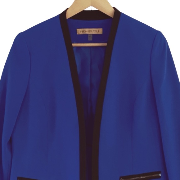 NIPON BOUTIQUE Jacket Open Blazer Royal Blue Black Size 6 - Picture 2 of 8